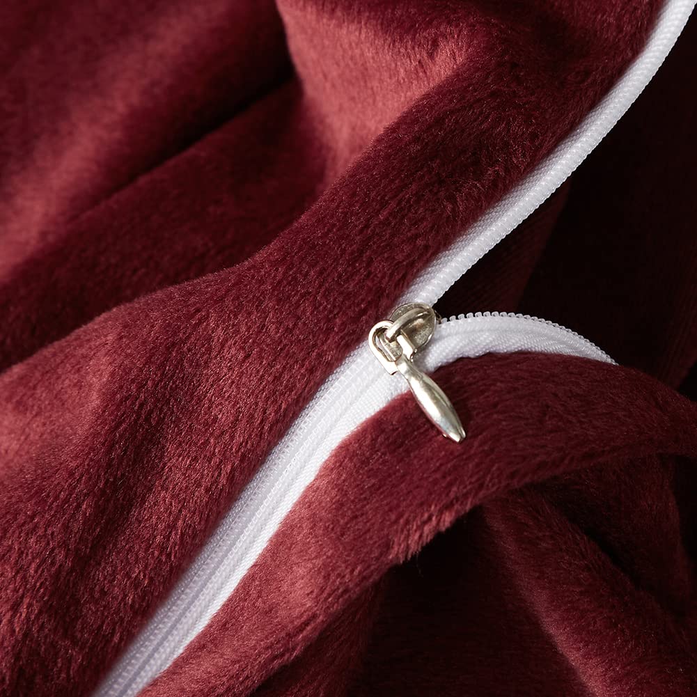 Omela Winter Bettwäsche 155x220cm Warm Fleece Plüsch Bettbezug Set Weinrot – Ansicht 5