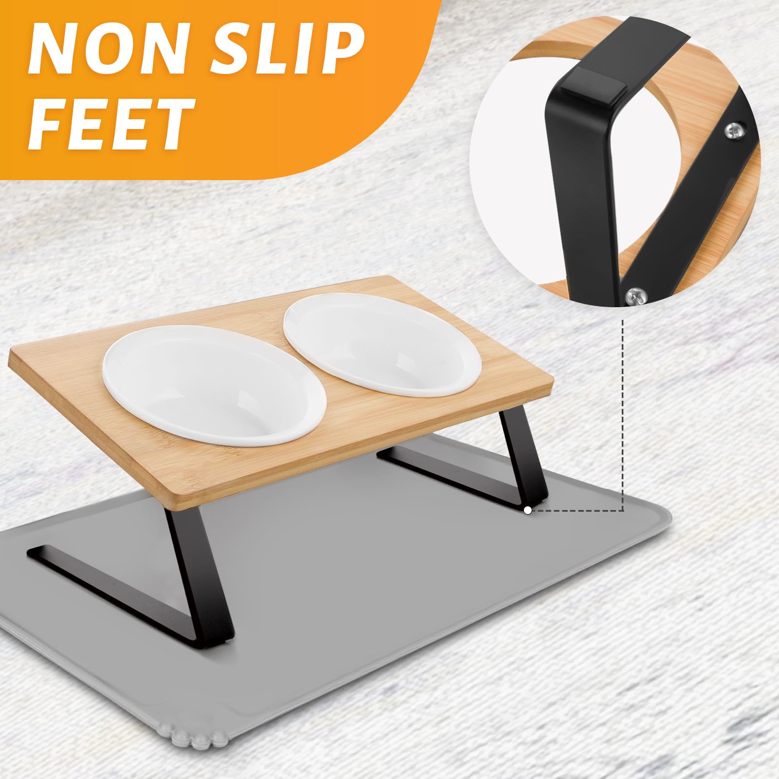 Lannvan Gamelle Chat Surélevée - Bol Ergonomique en Céramique avec Tapis Lavable pour Chat et Chien - 350ml par Bol
