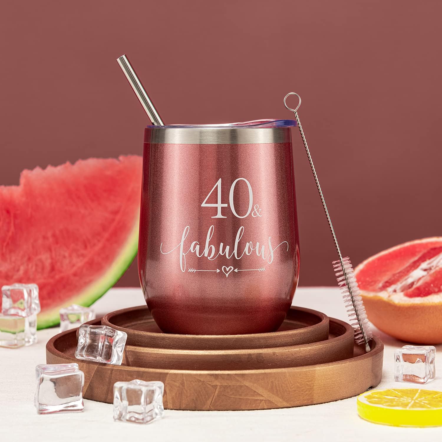 Crisky Rose Gold 40 & Fabulous Wine Tumbler for Women 40th Birthday Gifts for Women, Wife, Mom, Sister, Aunt, Friends, Coworker Her, Vacuum Insulated Coffee Cup,12oz with Box, Lid, Straw - Image 3