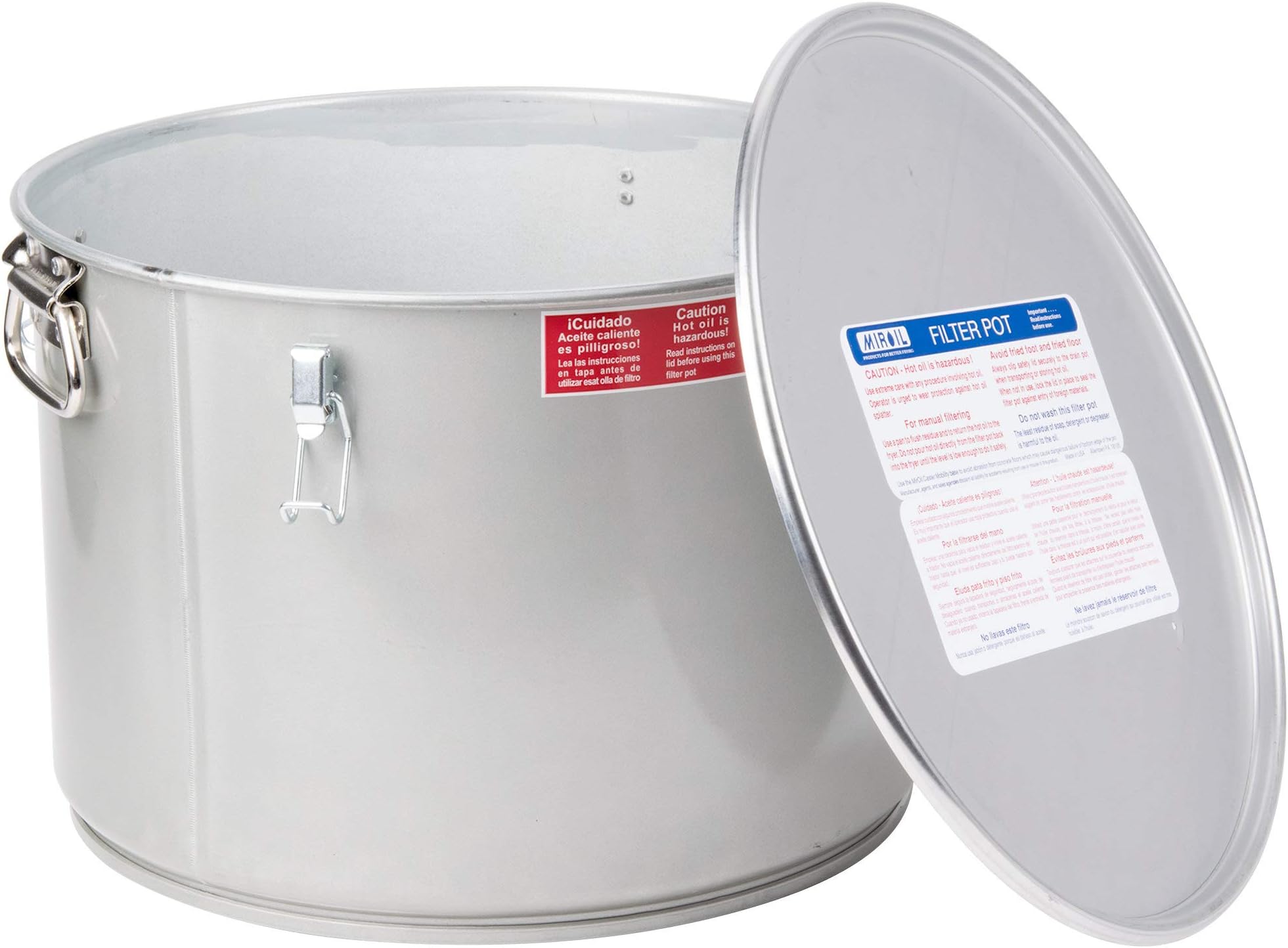 MirOil 60L Grease Bucket & Oil Filter Pot, Gasket Safety Lid with Quick Lock Clips, For Fryer Oil Capacity Up to 55 lbs. Low Profile To Fit Under Drain Valves, For Filtering of Hot Oil