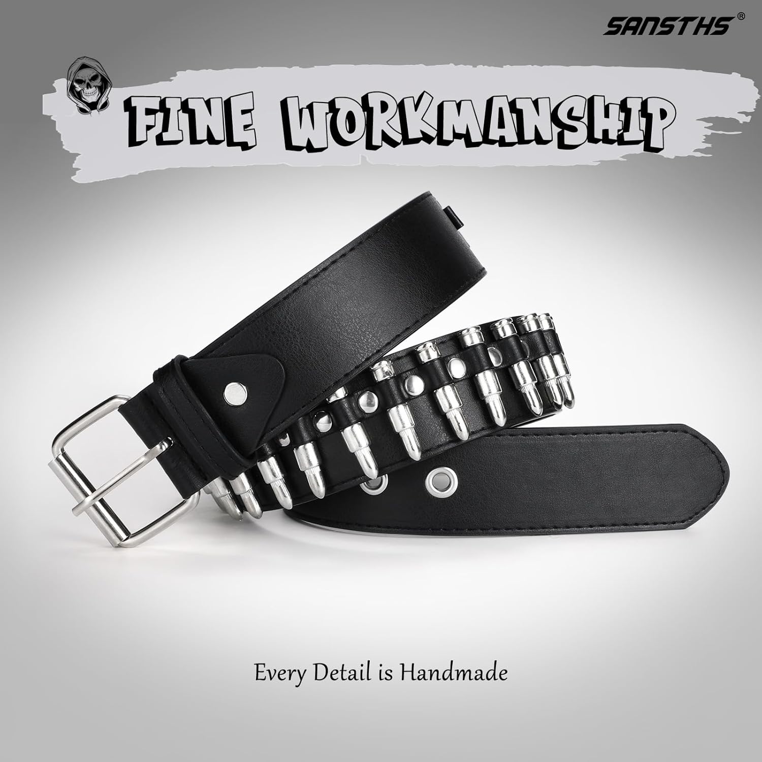 SANSTHS Rivet Belts for Women Men Black Studded Gothic Belt Punk Belt with Metel Buckle for Jeans Hip Hop - Image 6