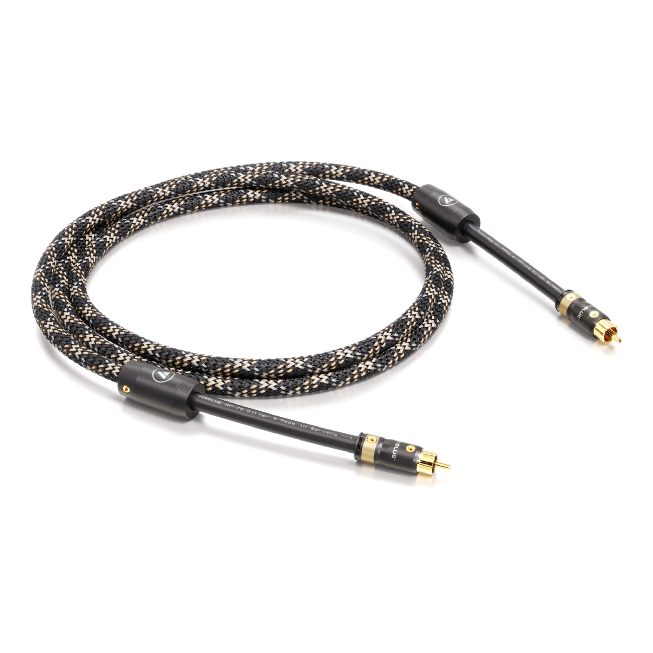 VIABLUE NF-75 Silver DIGITAL Cinchkabel * Koaxiales High-End Digitalkabel * 2-Fach Schirmung, versilbert * T8 Cinchstecker/RCA* Ferritfilter * 1 Stück * 150 cm * 1.5 m