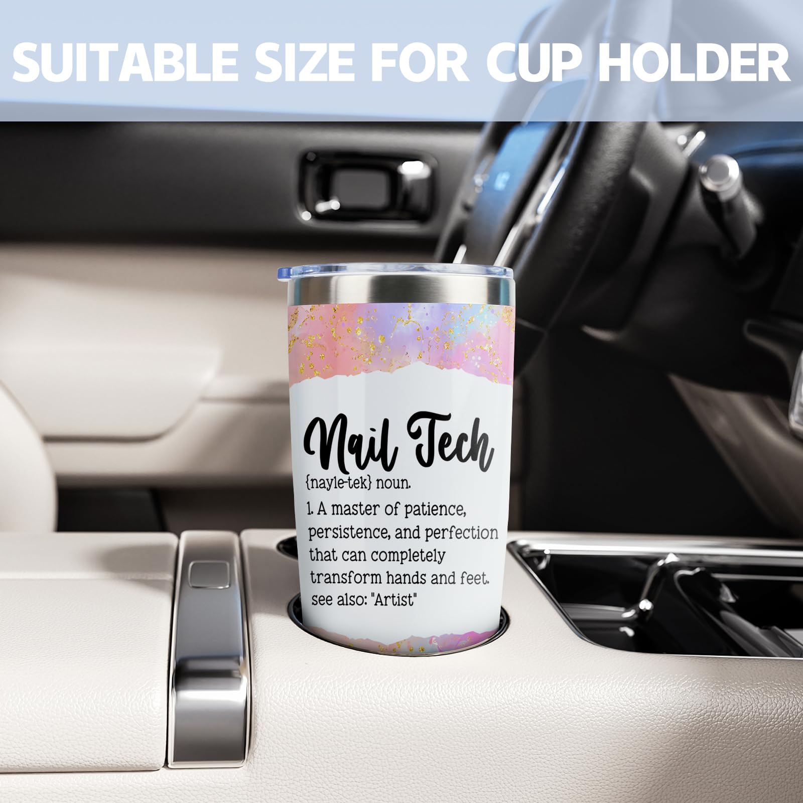 Nail Tech Gift Nail Artist Technician Manicurist 20oz Stainless Steel Insulated Tumbler with Lid and Straw Cosmetologist Beauty Salon Gift (Tum-Nail Tech Definition)