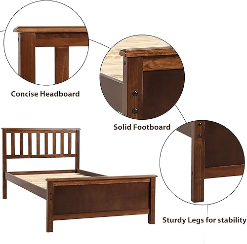 Miniatura 5 de Harper & Bright Designs Base de cama de tamaño individual, cama de plataforma de madera con cabecero, cama de plataforma individual con soporte de