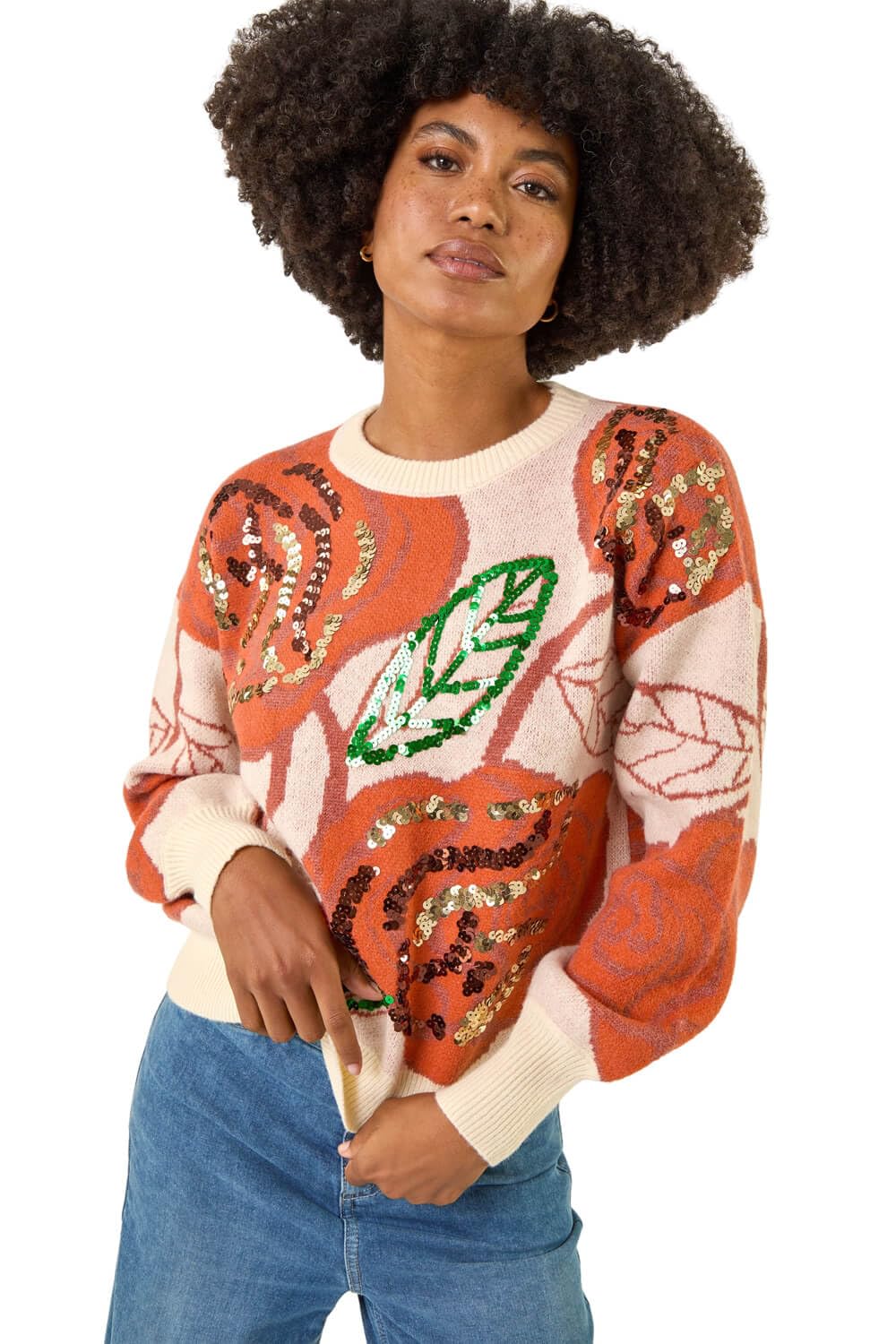 Roman Originals Women's Ivory Multi Sparkly Embellished Jumper Diamante Sequin Hotfix Winter Sweater Nye New Year's Eve Christmas Party Going Out Shiny Smart Work Pullover - Size 16
