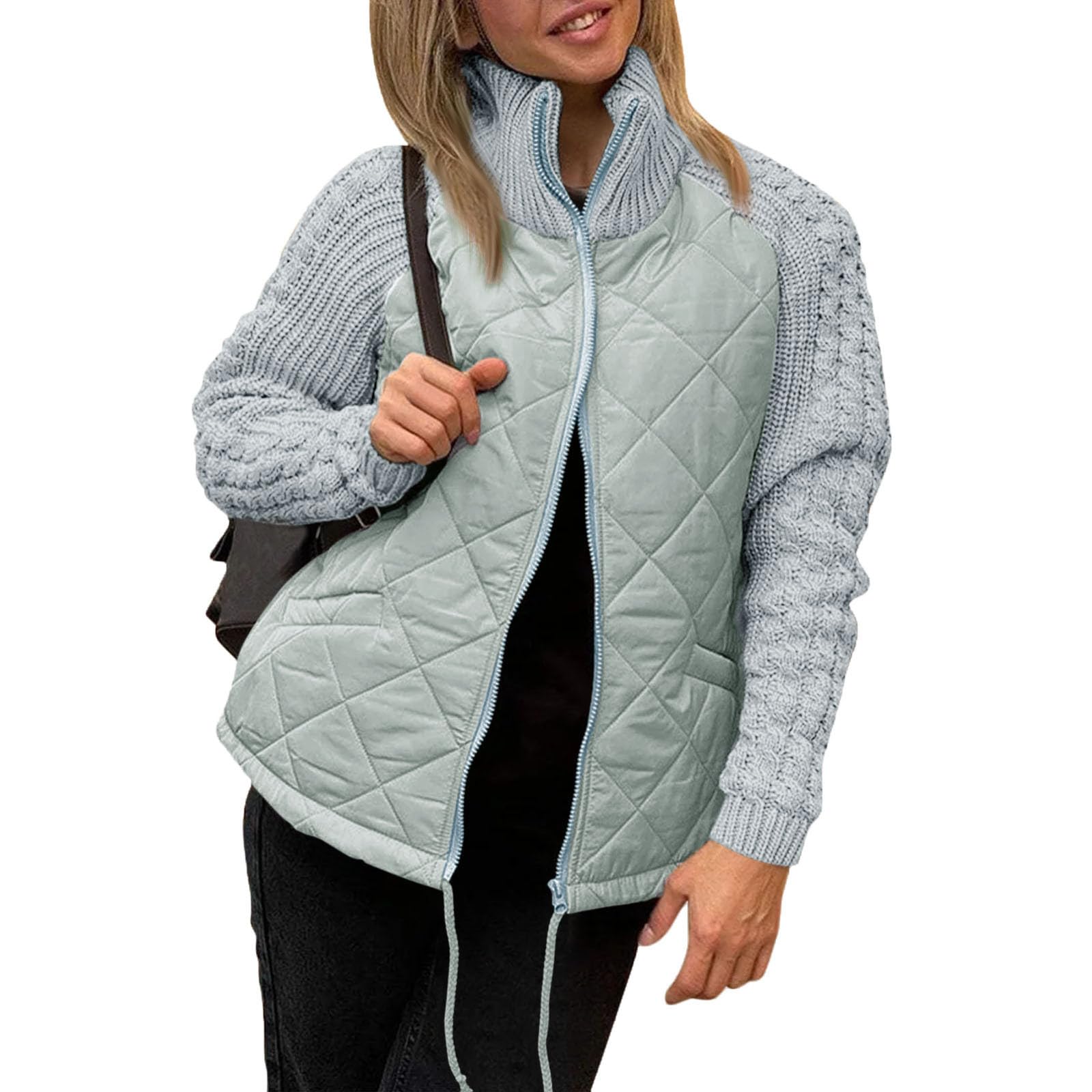 Steppjacke Damen Diamond Quilt Winterjacke Stepp Jacket Hoher Kragen