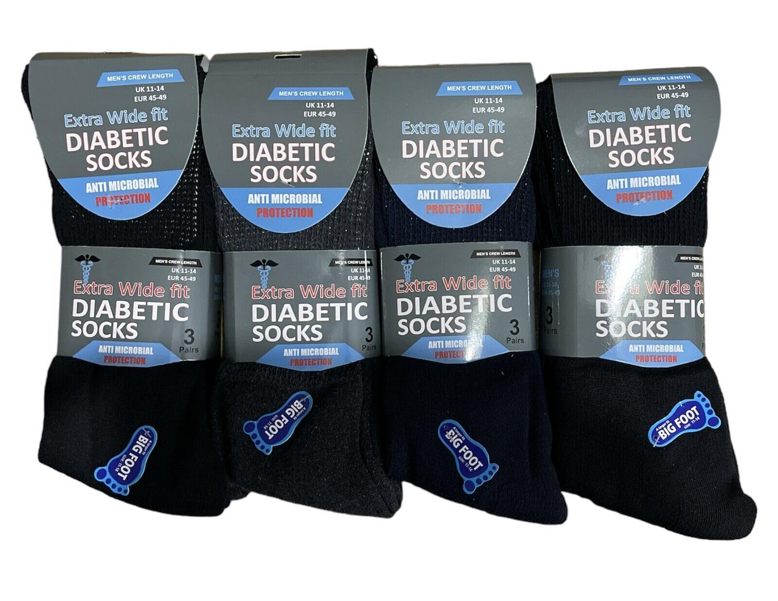 Qz Fashion Men's Multicoloure 6 Pairs Extra Wide Big Foot Diabetic Socks Black Work Socks Comfortable Toe Cotton Rich Uk Size 11-14 (Cotton, )