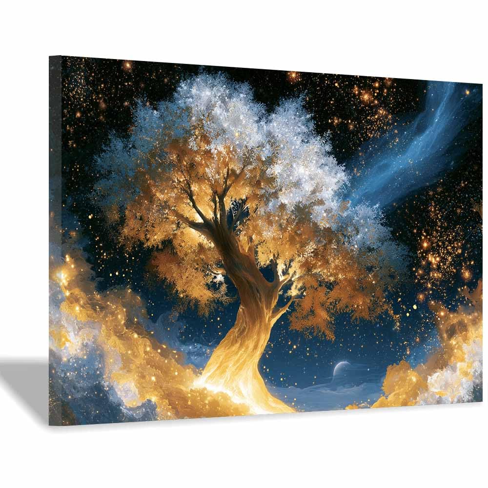 XENIOU Tree Wall Art Soft Blue Tree Art canvas painting wall art, Living Room Bedroom Hallway Stairs Decoration.(Multicolor)-70x100cm Framed