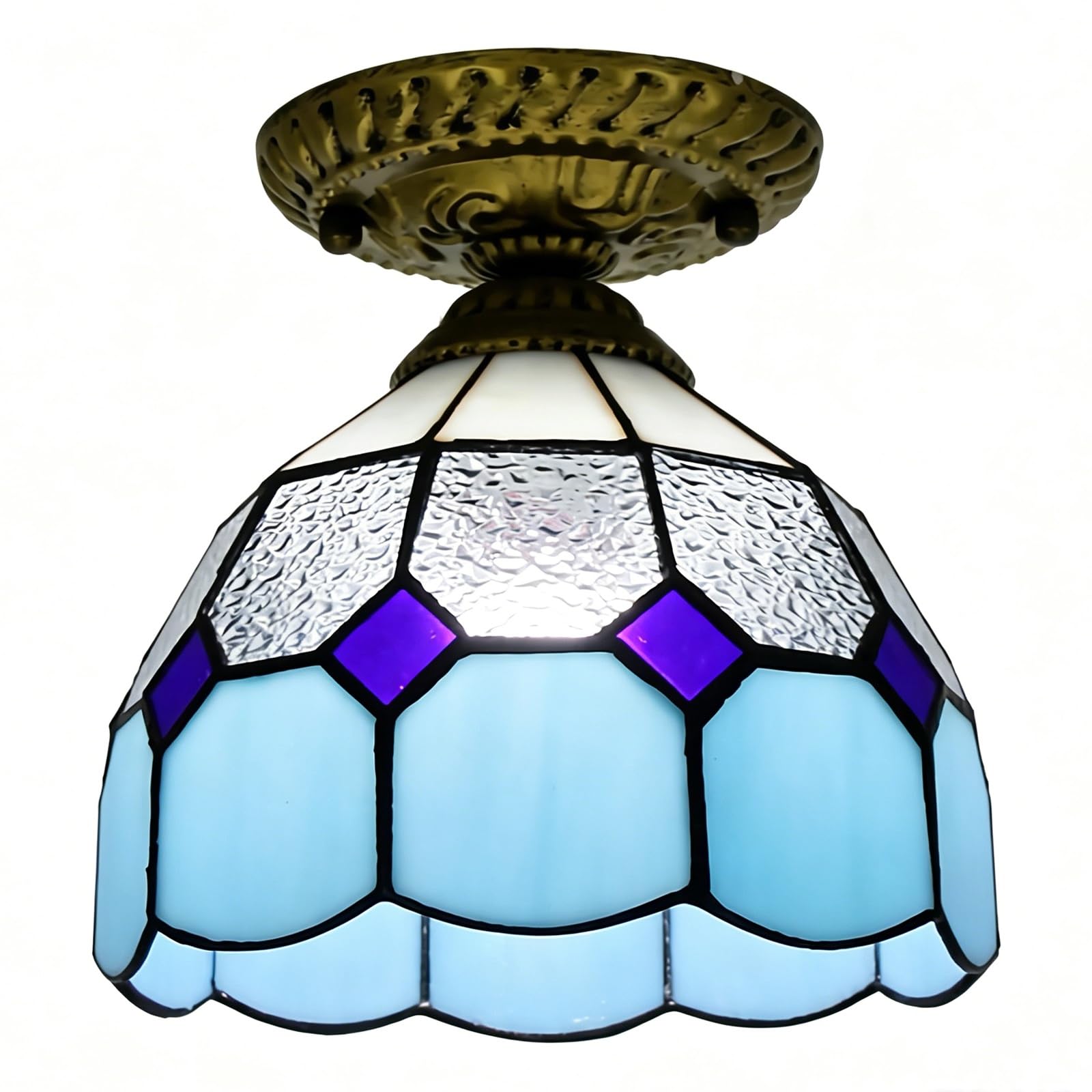 WDBZTJ Tiffany Style Mini Ceiling Light Flush Mount, 8 inch Stained Glass Hallway Ceiling Lamp, E27 Bulb, Vintage LED Chandeliers for Living Room Bedroom(F2)
