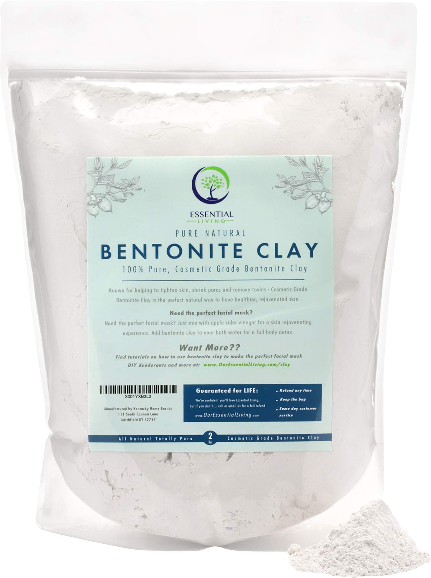 Bentonite Clay Powder - All-Natural DIY Skin Care Facial Mask for Deep Cleansing, Acne and Chapped Skin - 2 lbs. - Suitable for All Skin Types - No Additives - Cosmetic Grade
