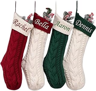 Personalized Family Knitted Christmas Stockings, Custom Name 18'' Large Stockings Holiday Stocking for Fireplace Hanging Family Christmas Stockings with Embroidered Name for Home Decoration