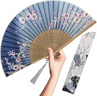 Vista 14 de OMyTea Ventilador de mano plegable para mujer, ventilador chino japonés plegable (bambú sexy, leopardo)