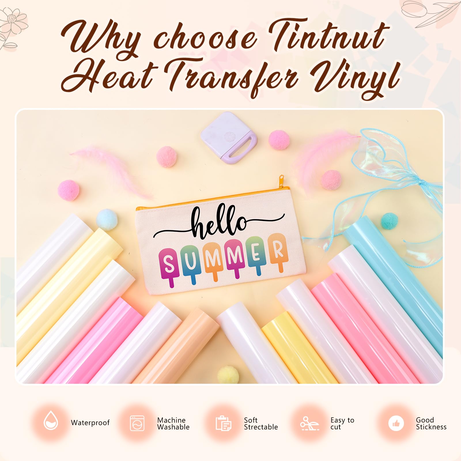 Tintnut Vinile termoadesivo che cambia colore, 12 fogli, 30,5 x 25,4 cm, resistente ai raggi UV, sensibile alla luce solare, termoadesivo, compatibile per magliette, cappelli
