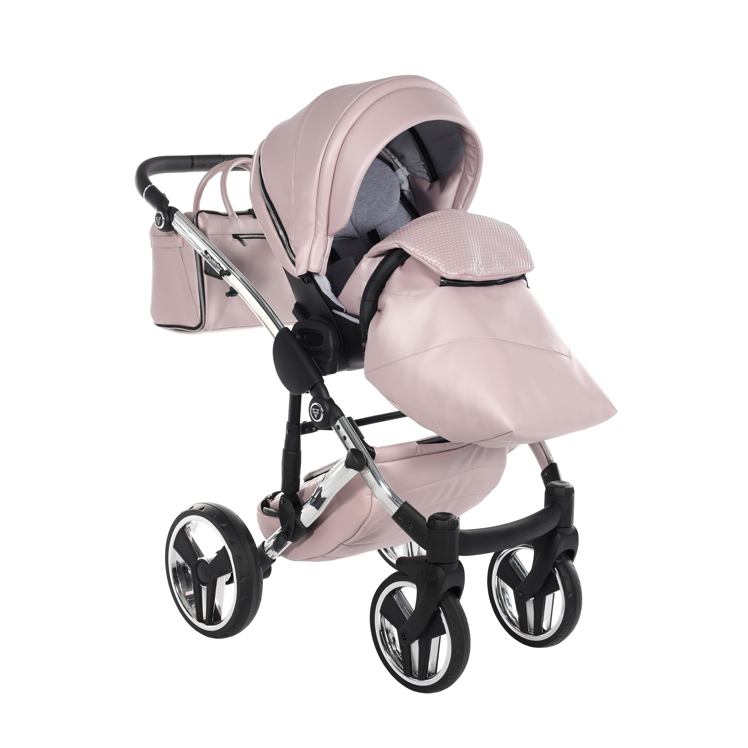 Junama Poussette Diamond Fluo 06 Rose et Argenté 2en1 3en1 4en1 avec ombrelle pare-soleil (3 en 1 avec siège auto)