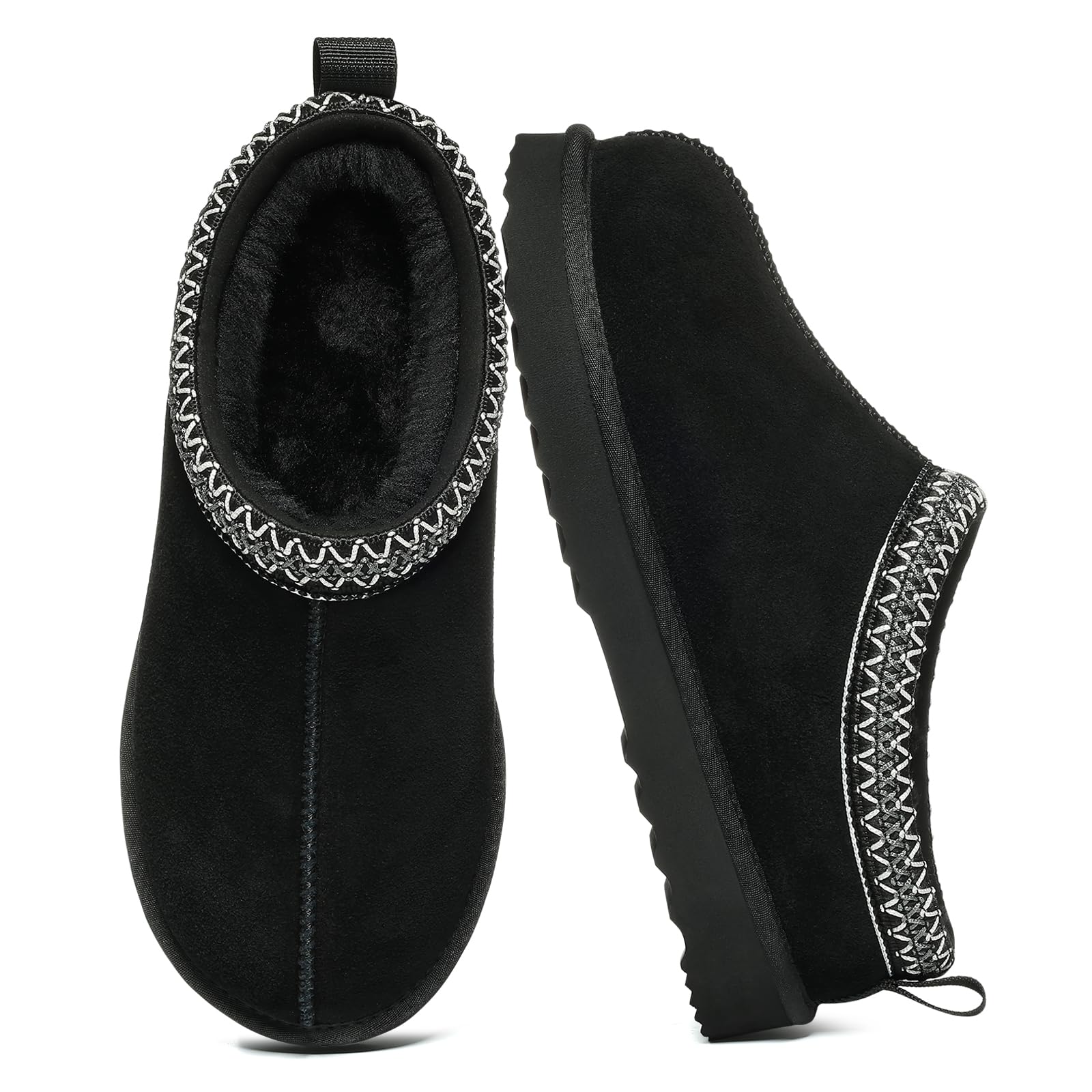 Litfun Pantuflas peludas para mujer, de gamuza auténtica, esponjosas, para invierno, acogedoras, peludas, cálidas, para interiores y exteriores