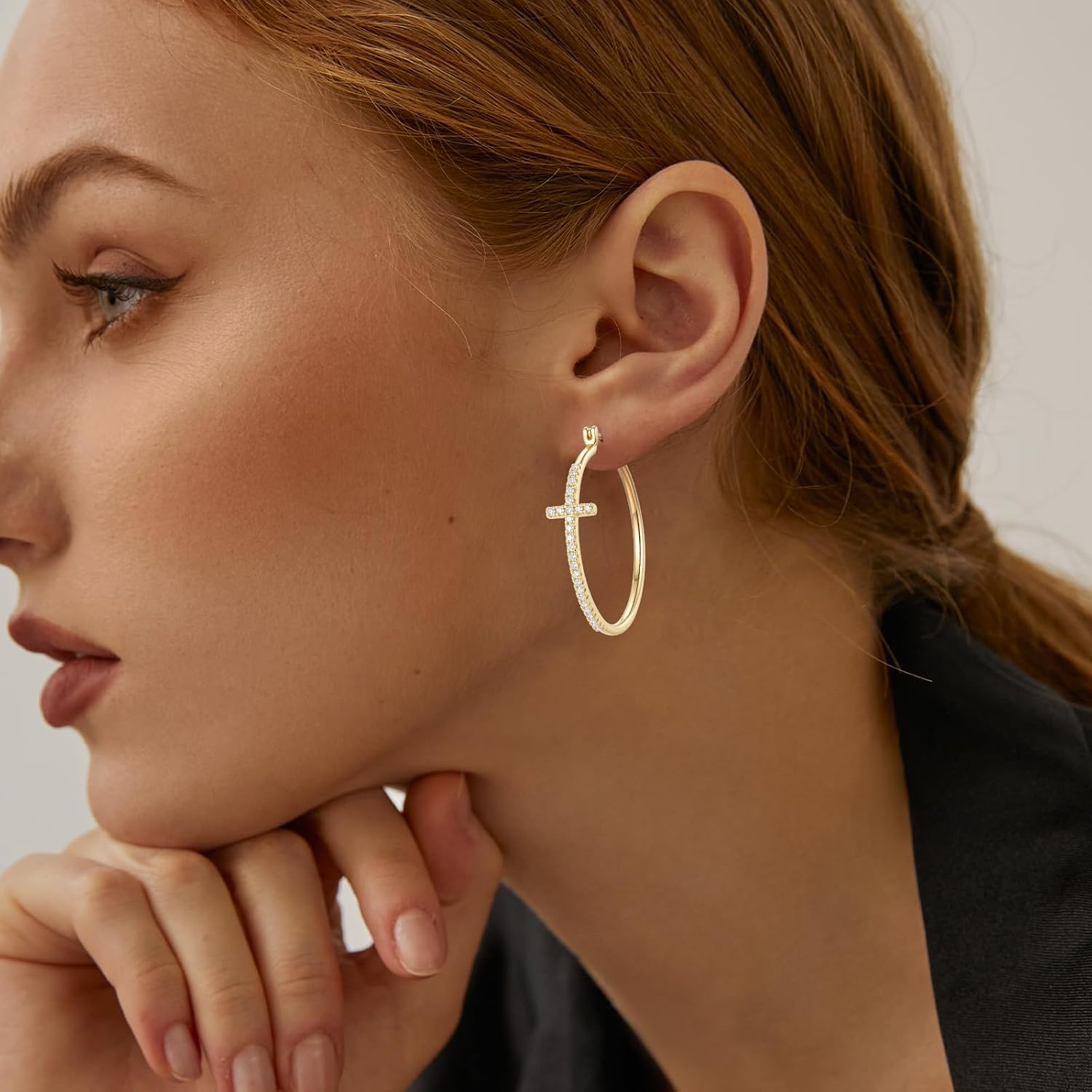 Gold Cross Earrings for Women 14K Gold Hoop Earrings Shining Trendy with Cubic Zirconia Mix of Style and Personality Large CZ Hoops Earring 30/35/40mm