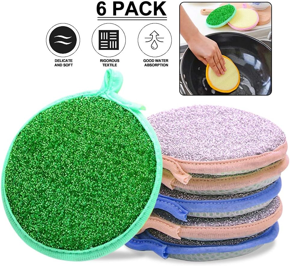 SAYGOGO Dishwashing Sponge, Kitchen Sponge Scrubber, Multi-Purpose Sponge, Dishwashing Rag, Round Sponge, 6 Pack