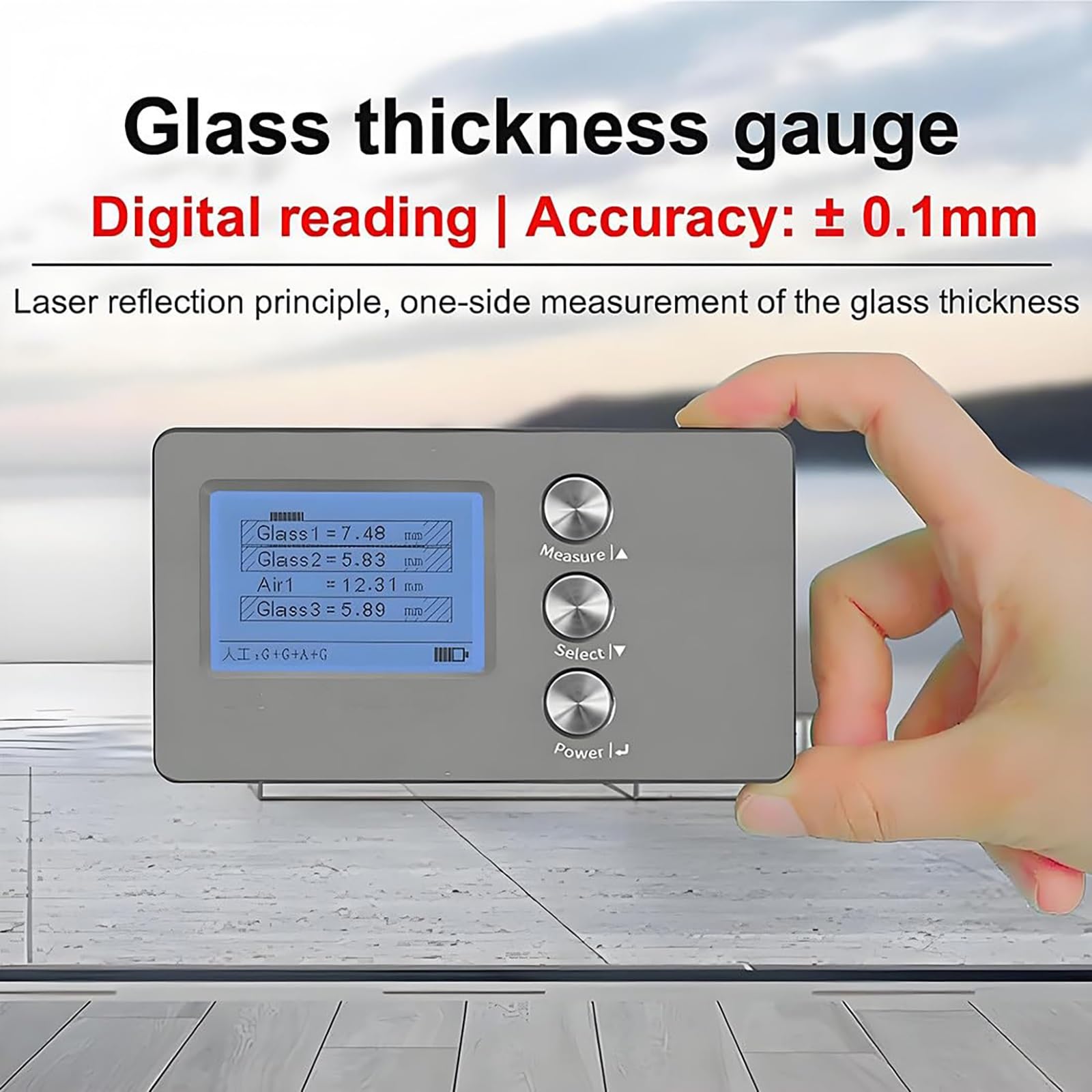 Spessimetro Professionale Per Vetrocamera: Misura Da Un Lato Vetri Doppi, Tripli E Stratificati. Precisione ±0.1mm, Perfetto Per Prova Di Spessore Del Vetro In Cantiere