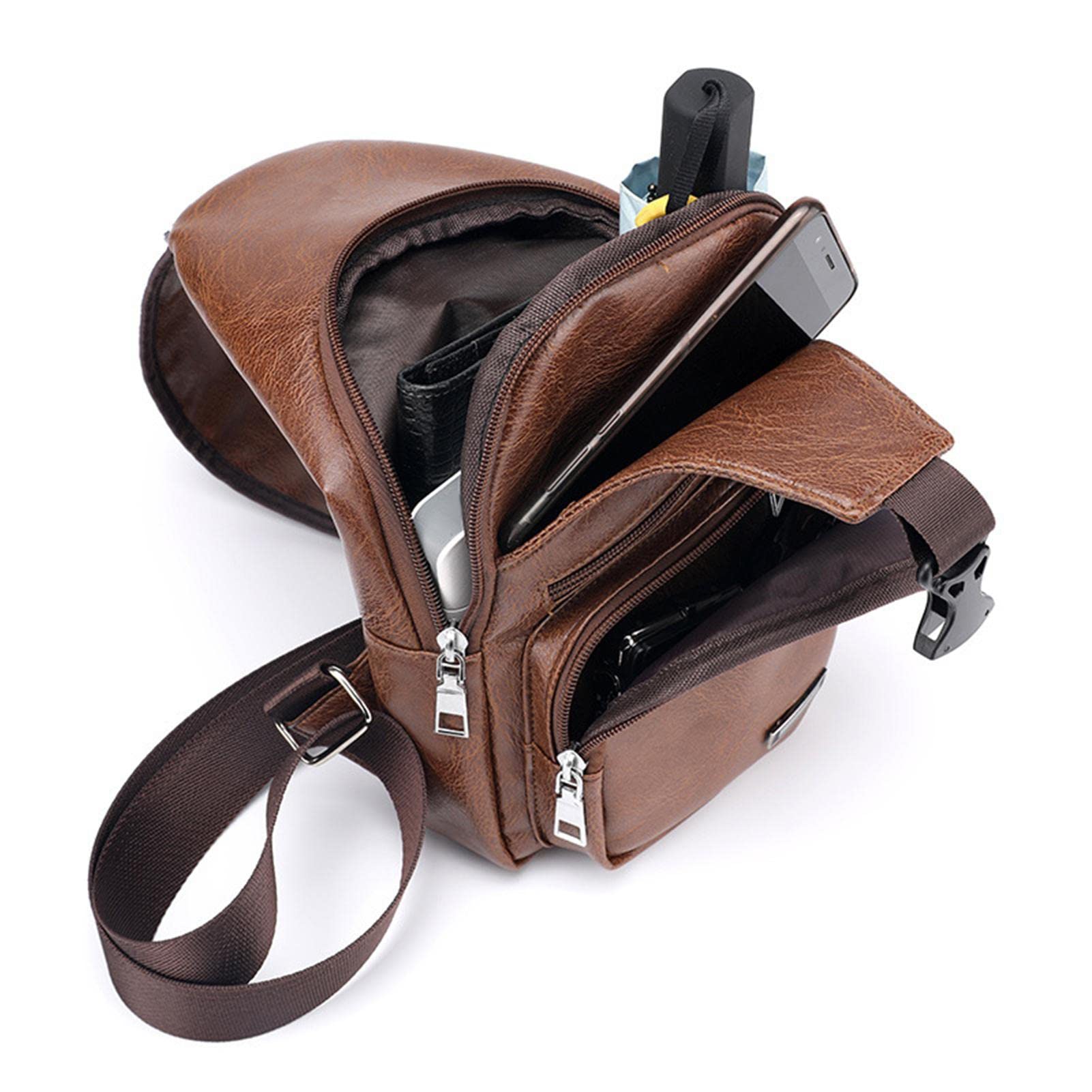 Men's Light Brown Chest Bags | Pu Leather Shoulder Sling Bag For - Chest Bag, Sling Bag Small Satchel Daypack Shoulder Backpack For Traveling Hiking