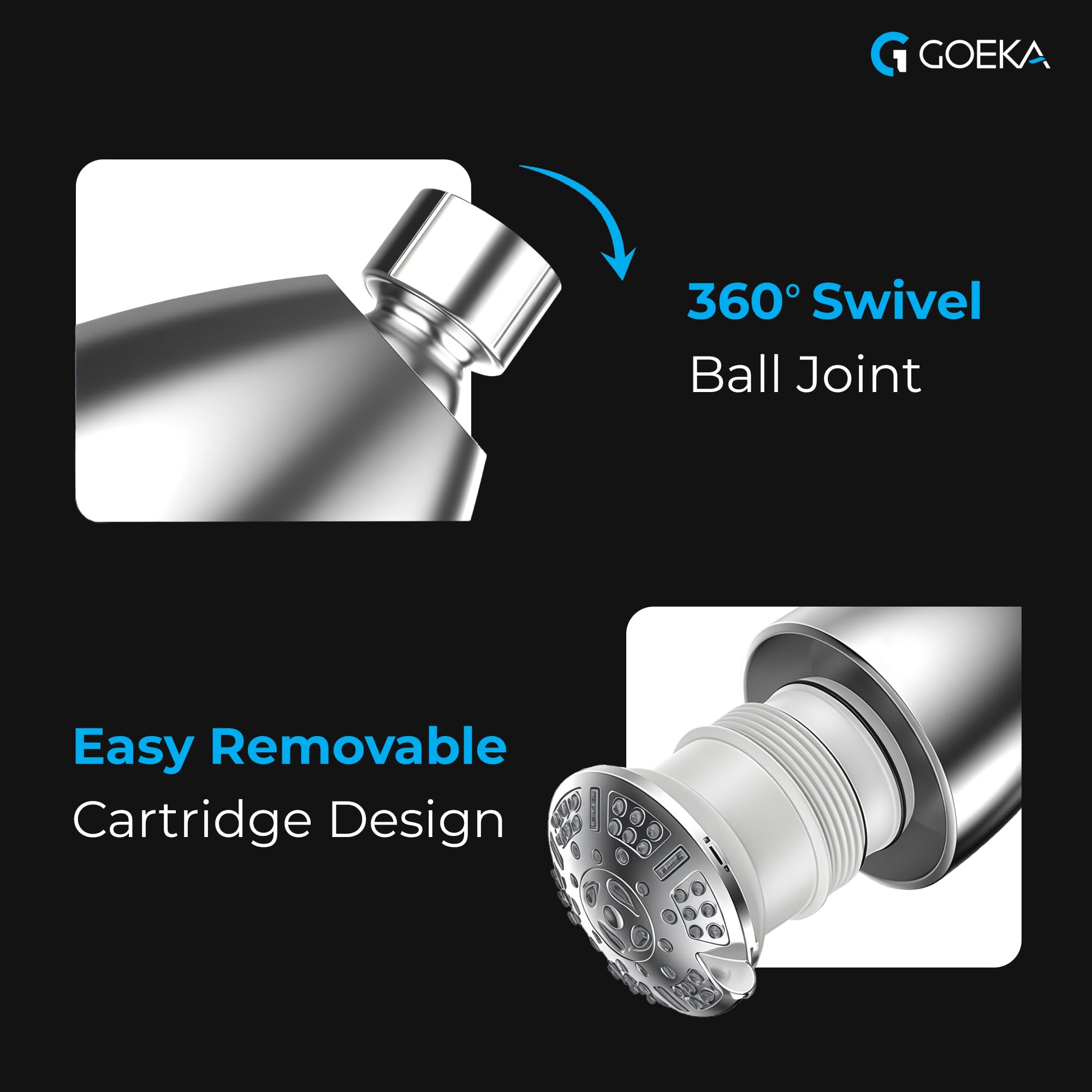 GOEKA® Filter Shower Head With 9-Spray Modes | Shower Head With Filters & Inbuilt Water Purifier Cartridge | Works Best With Hard Water Softener | Wall-Mount, Polished Chrome Finish, ABS Body 3