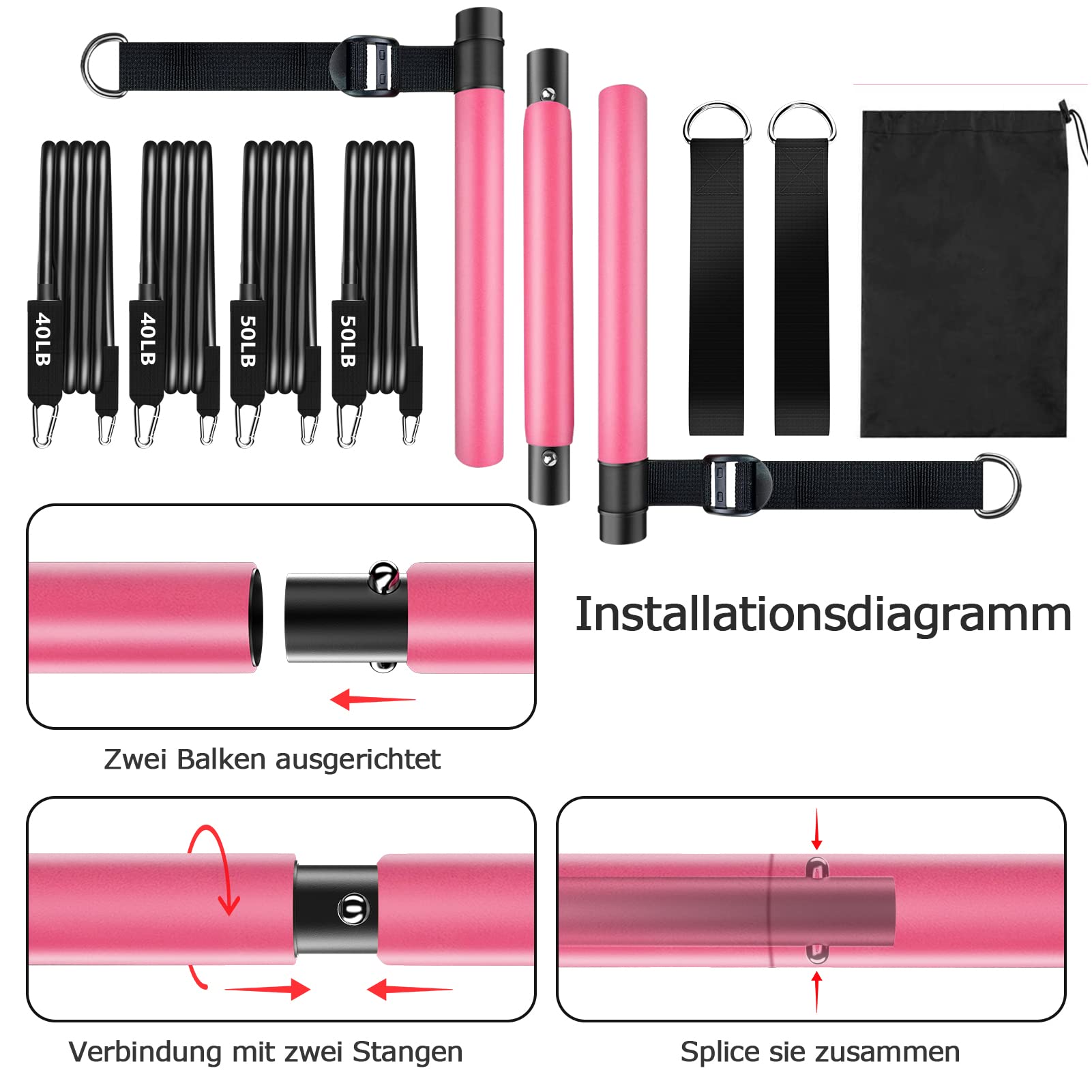 Barre Pilates Barre De Résistance Pilates Avec Bandes - Kit Fitness