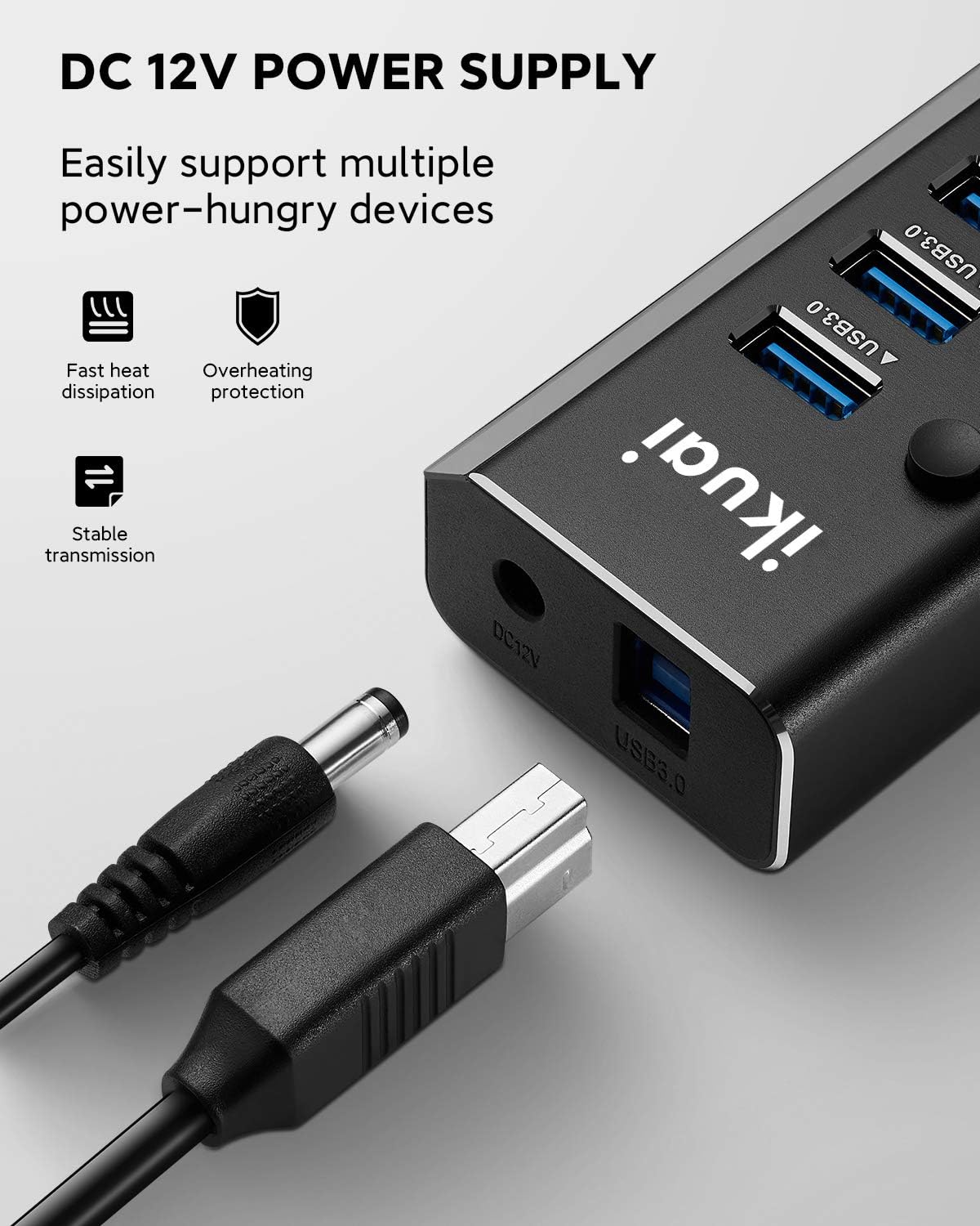 Powered USB Hub 3.0 ikuai Aluminum 10 Port USB 3.0 Data Hub Splitter with 12V/3A 36W Power Adapter and Individual On/Off Switches for Desktop PC Laptop and More : Electronics
