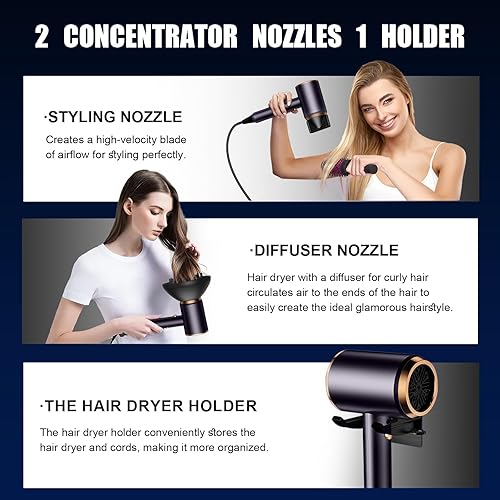 Miniatura 4 de Yadesba Secador de pelo iónico con difusor y soporte, secado rápido de 1800 W, secador de bajo ruido con temperatura constante para proteger el