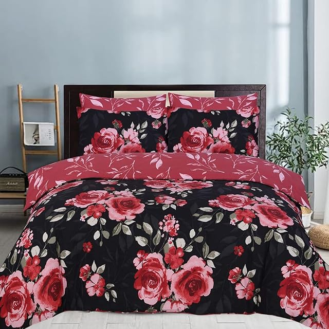 DTEX HOMES Duvet Cover 100% Pure Cotton Reversible Hotel Quality Duvet Set with Pillowcases Easy Care and Super Soft Luxury Bedding Double Duvet set - Double