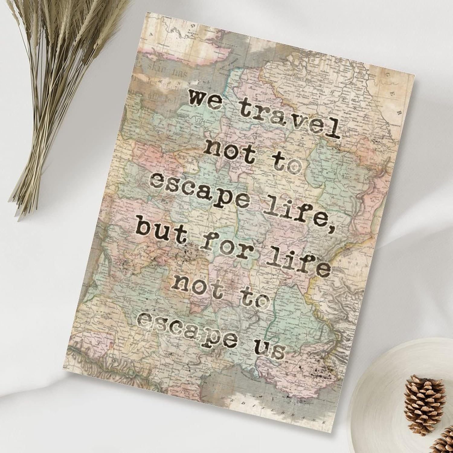 Vintage Map Rustic Signs We Travel Not to Life Wood Art Plaque Explorers Map Vintage Europe Old Maps Wood Wall Art Signs for Home Office Bar Wall Art Decor 18x24in