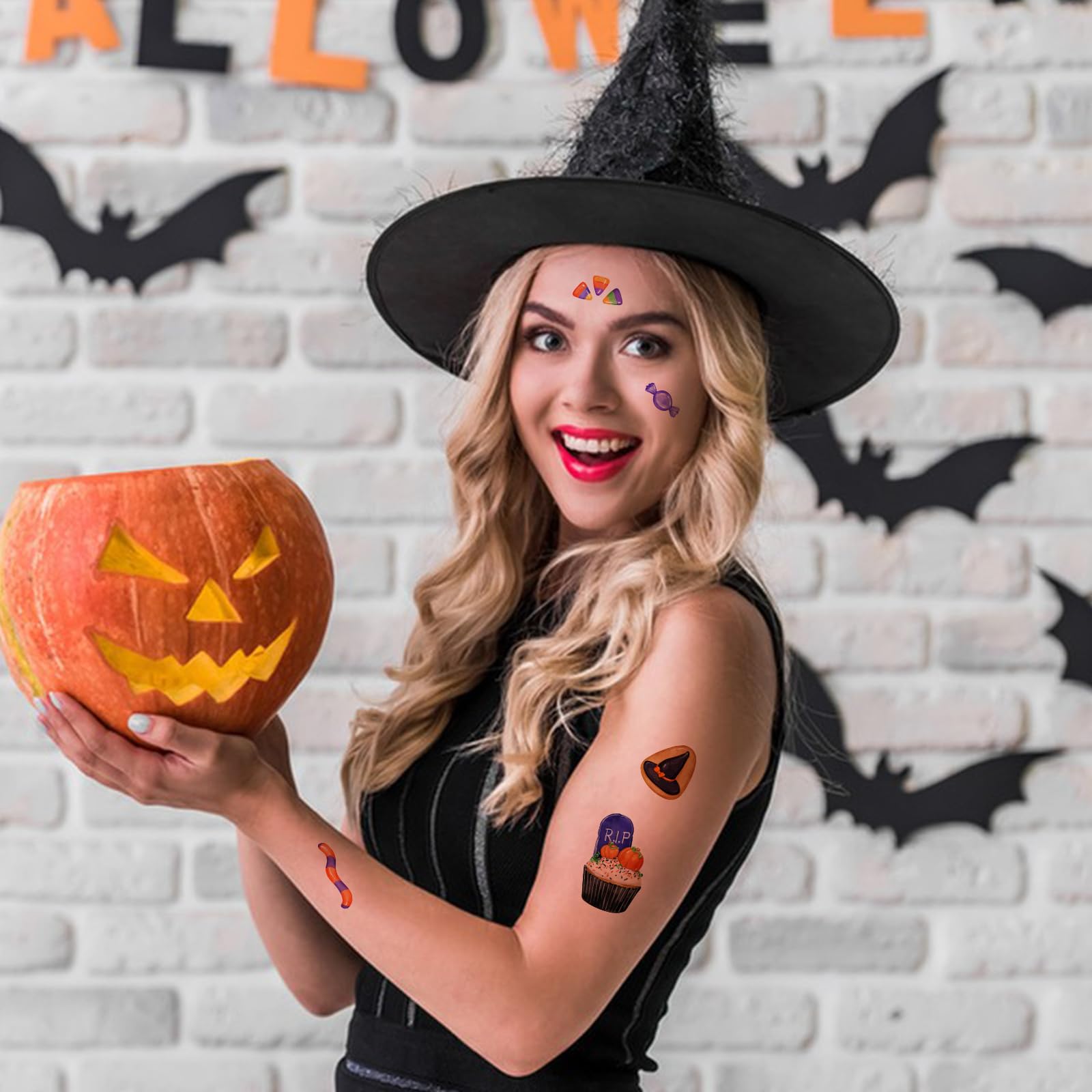 100 Halloween Leucht-Tattoos – Temporäre Tattoos Für Kinder, Partygeschenke, Goodie-Bags – Fluoreszierend, Ungiftig, Verschiedene Motive – Ab 3 Jahren