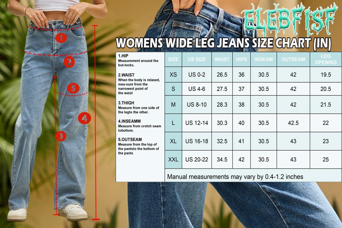 Baggy Wide Leg Jeans for Women - Elastic High Waisted Stretchy Tummy Control Boyfriend Denim Pants Trouser Trendy - Image 9