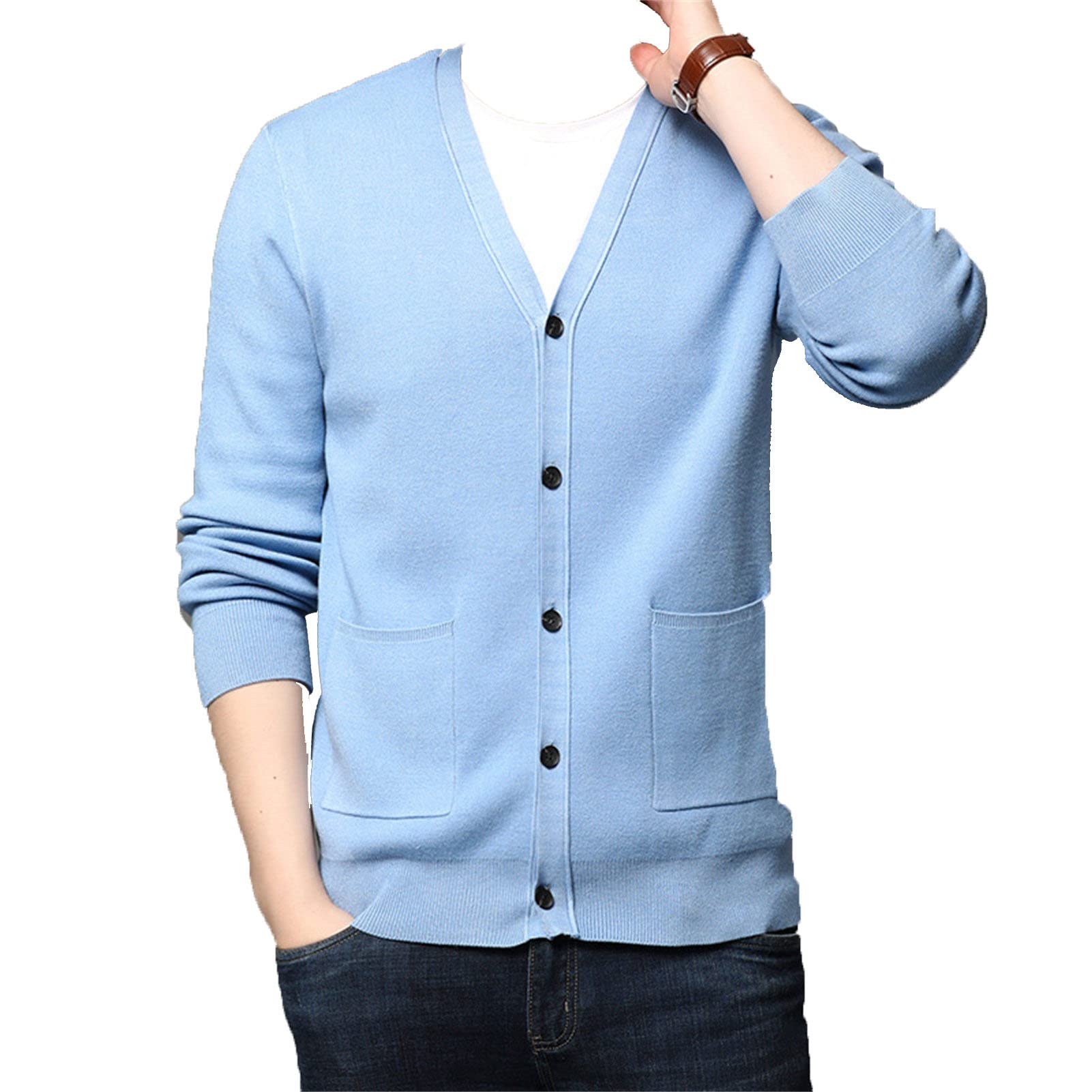 Mens V Neck Slim Cardigans Long Sleeve Button Down Casual