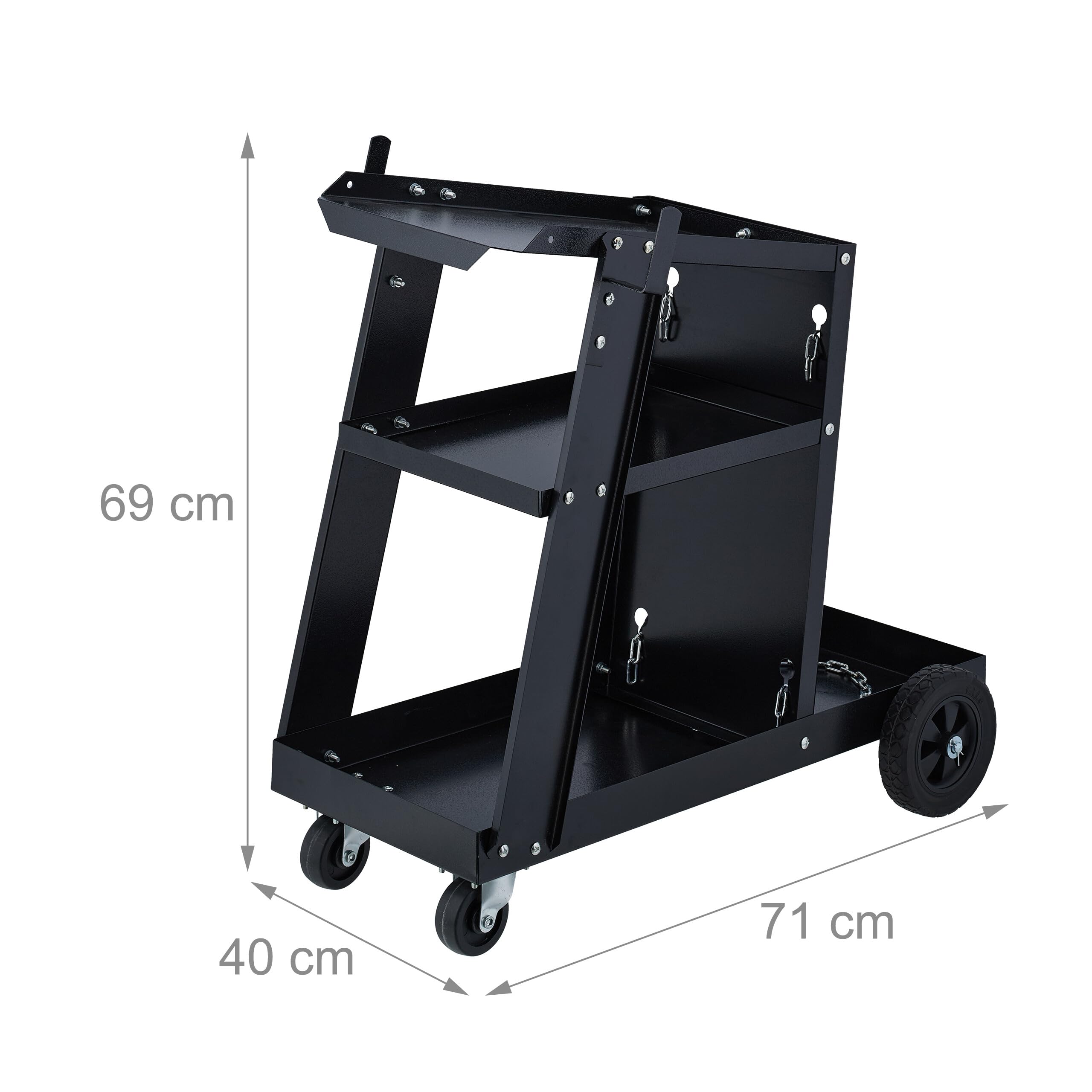 Relaxdays Carro Soldadura, 3 Baldas, Carrito Transporte Bomba Soldar, Accesorio Soldador, hasta 90 kg, 69x40x71cm, Negro