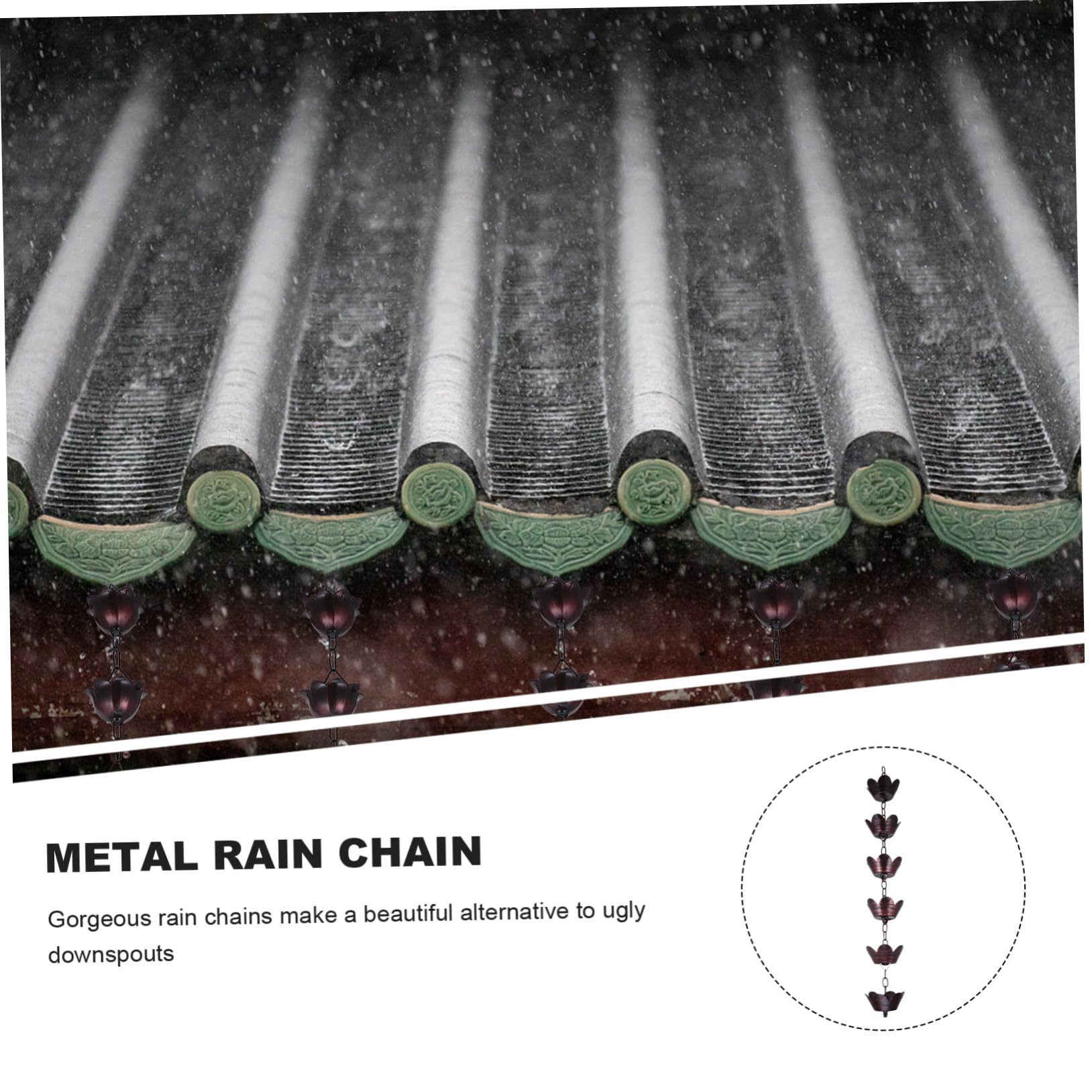 Toddmomy Cadena de Lluvia Metálica Decorativa de 1 Metro para Canalones, Accesorio de Jardín, Cadena de Drenaje Pluvial Diseño de Pétalos para Exteriores