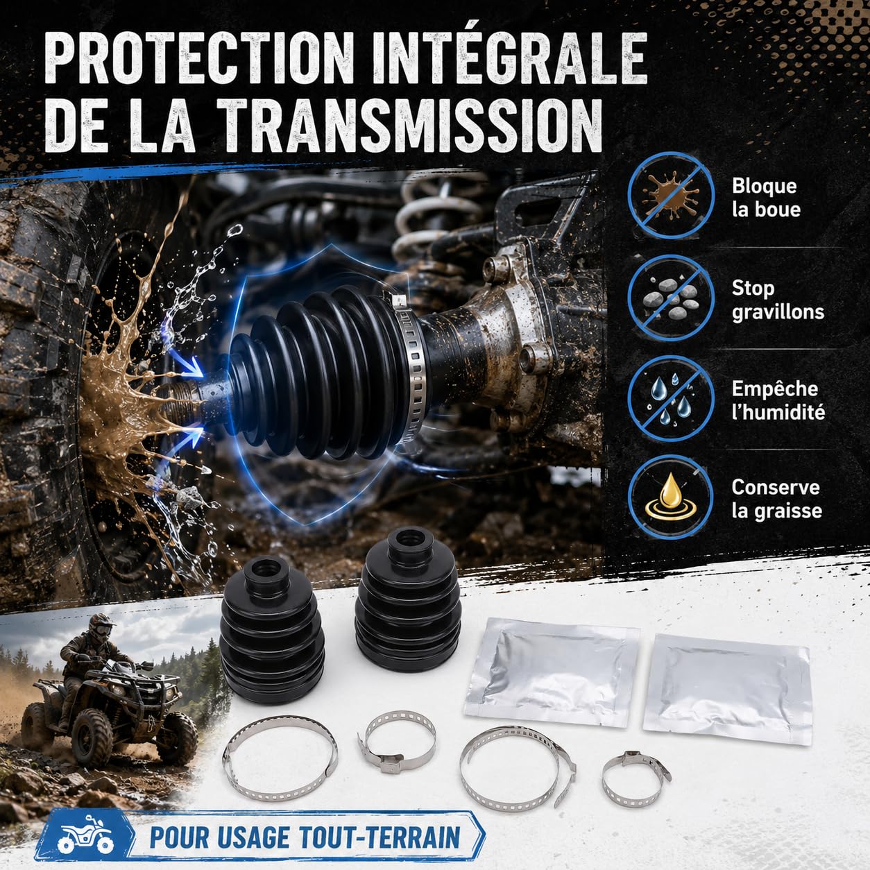 Kit Botte Cardan Arrière Intérieur Extérieur Manchon Caoutchouc Transmission Soufflet de Cardan Universel OE 705500953 705500855 Accessoire Transmission pour Quad 500 650 800 4X4