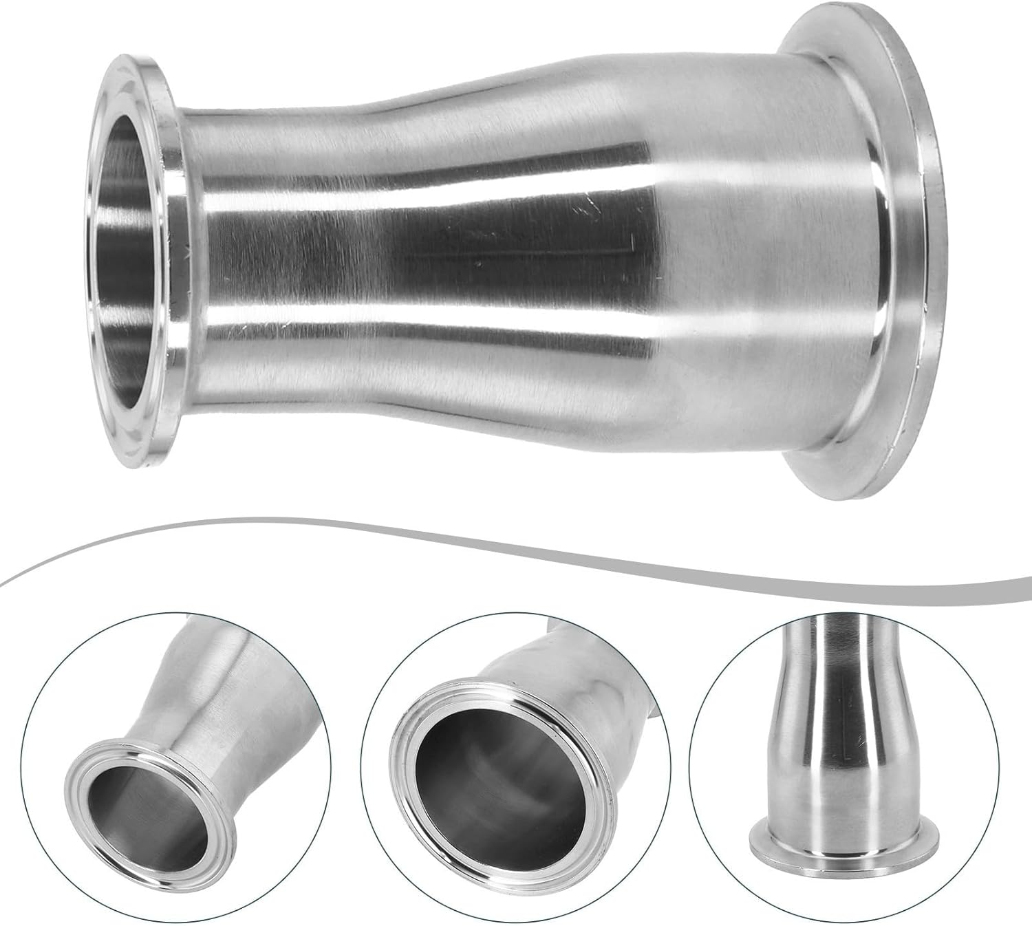 Sanitary Concentric Reducer Fitting for Tri-Clamp: 2" to 1.5" Stainless Steel 304 (SS304), Food-Grade, Pharmaceutical & Beverage Industry Use