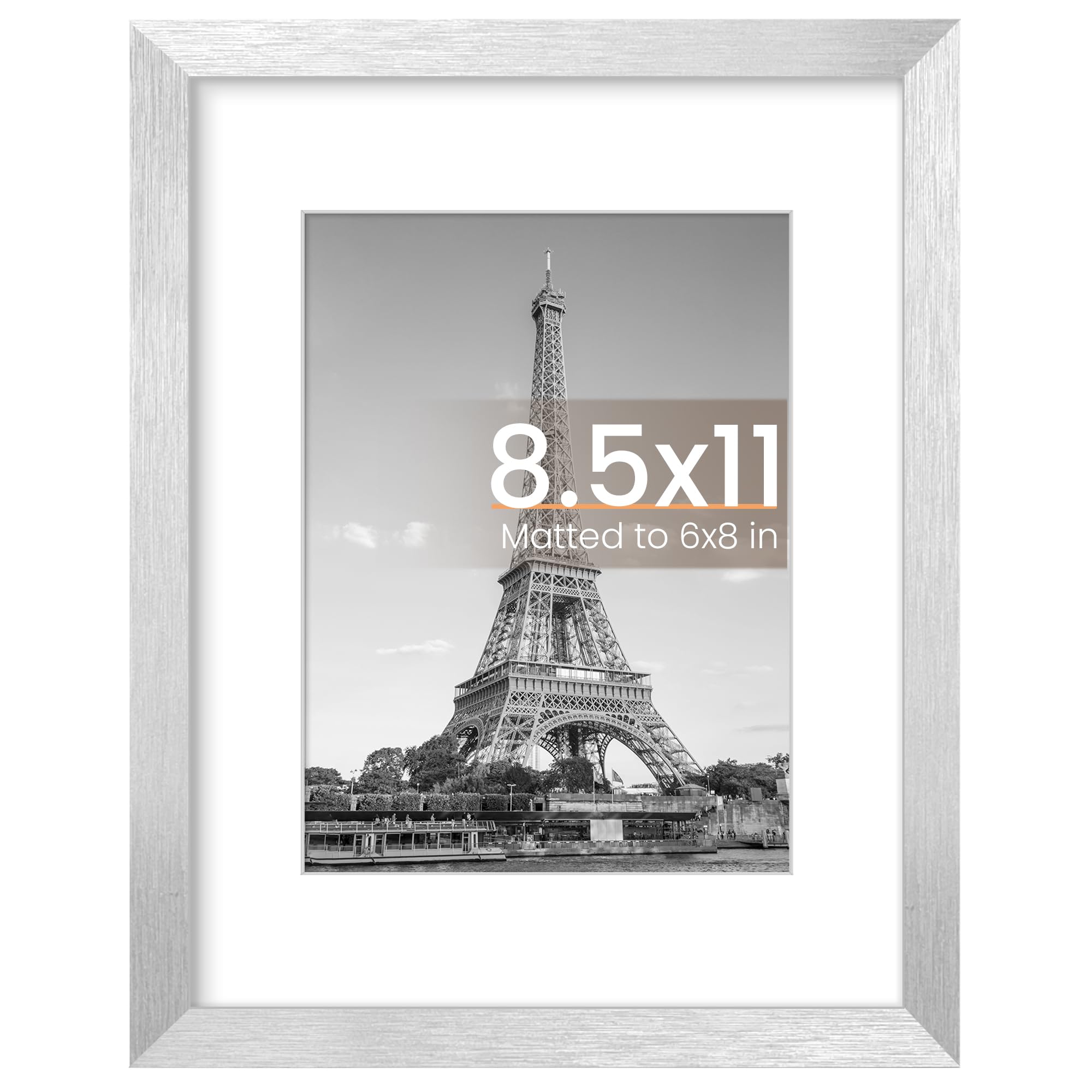 Photo 1 of upsimples 8.5 By 11 Picture Frame, Display Pictures 6x8 with Mat or 8.5 x 11 Without, Wall Hanging Photo Frames, Silver, 1 Pack
