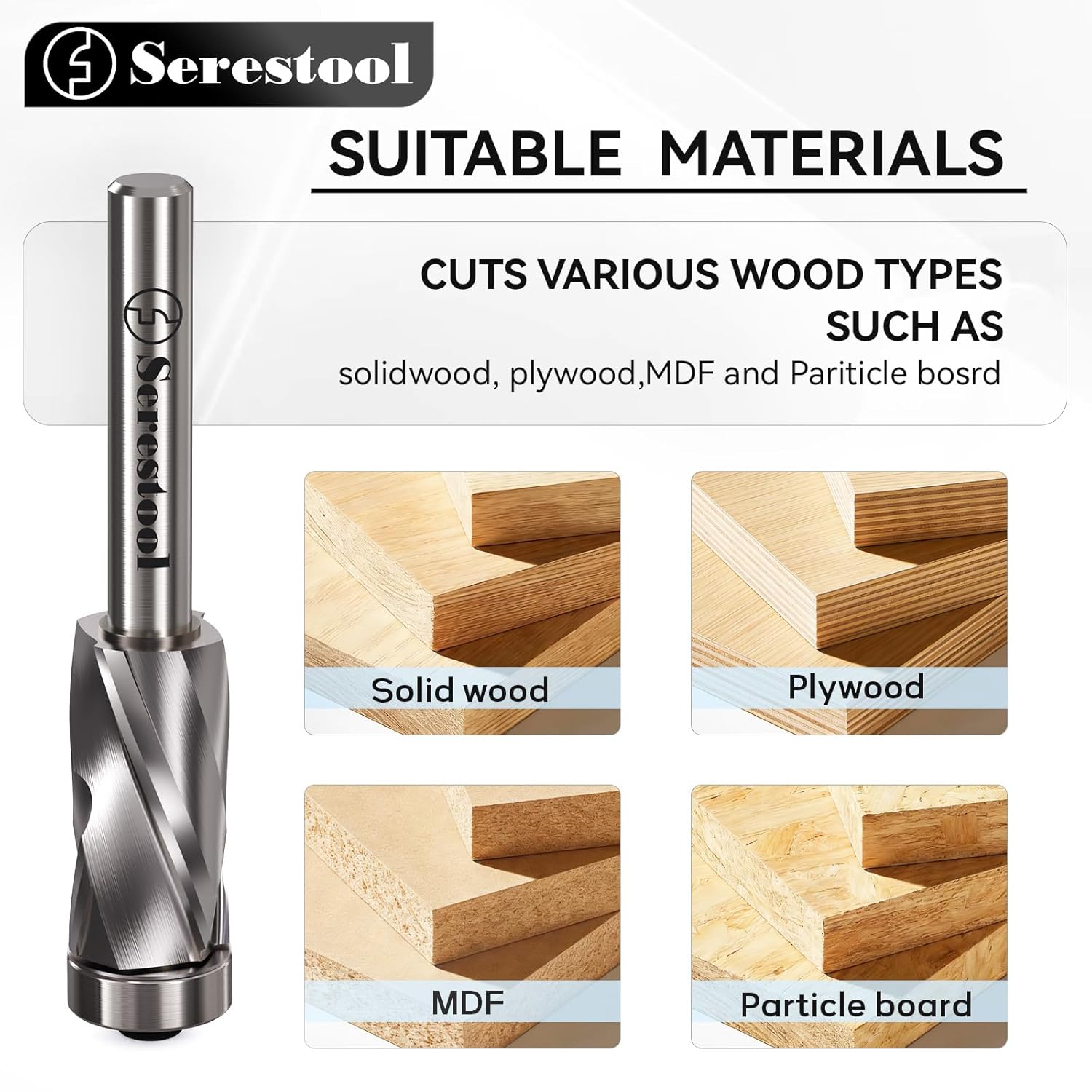 Bottom Bearing Flush Trim Router Bit 1/4 Shank, 1/2" Cutting Diameter, 1" Cutting Length, Up&Down Compression Cut, Carbide Spiral Pattern Template Bit for Wood Trimming