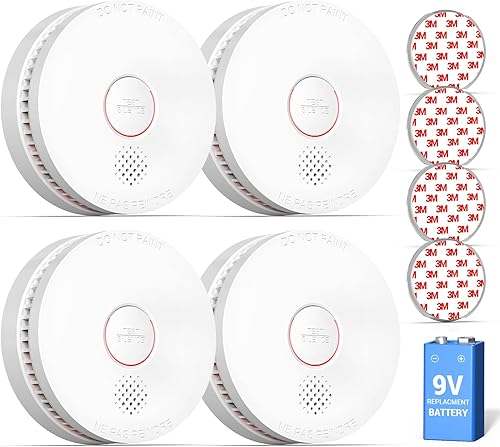 SITERWELL Detector de humo, alarma contra incendios de 10 años de vida útil del producto con kit de fijación magnética, alarma de humo con sensor