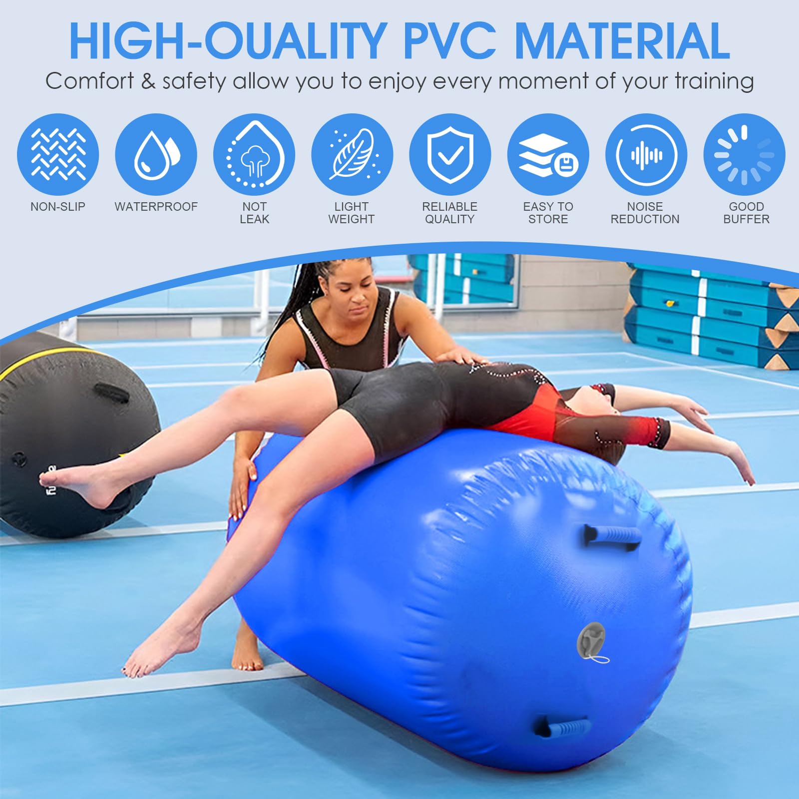 Aufblasbare Air Roll, 80/90cm Gymnastikrolle Gymnastik Tumbling Matte mit Elektrischer Luftpumpe, Yoga Gymnastik Zylinder, Air Tumbling Track für Heimgebrauch/Yoga/Fitness