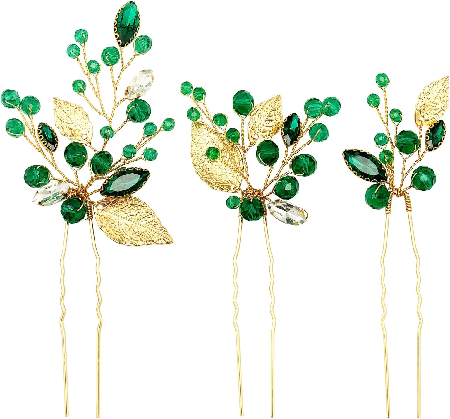 Casdre Pearl Hair Pins Gold Green Rhinestone Bridal Hair