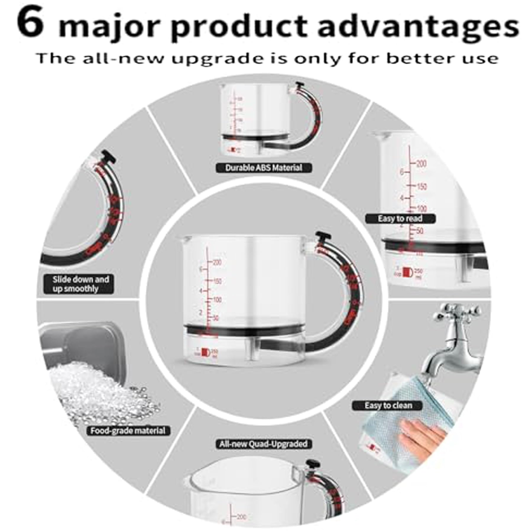 Verstellbarer Messbecher, 4-in-1-Küchenmesswerkzeug zum Kochen & Backen, Multi-Messbecher mit Oz/Ml Dual-Markierungen, 2er-Pack