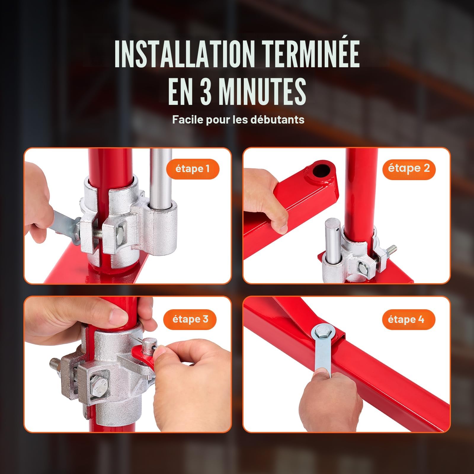 VEVOR Bras de support de palan électrique, capacité de charge 600 kg, bras pivotant de support palan avec poteau, cadre de palan acier, bras de levage de palan d'échafaudage 180° pour atelier, garage