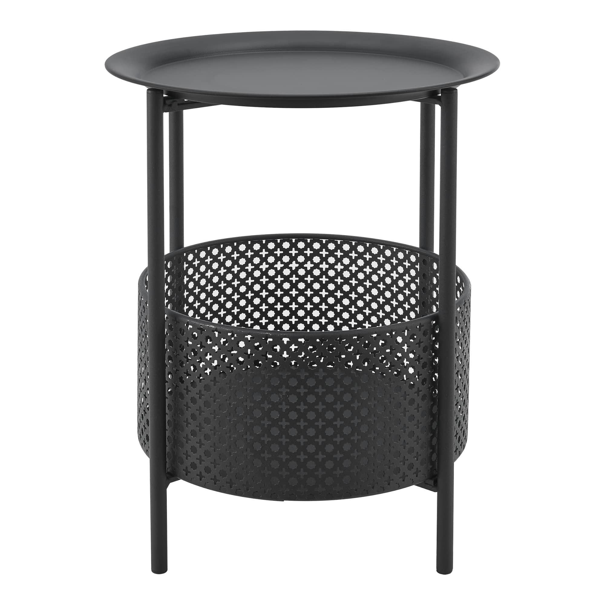 [en.casa] Tavolino da caffè (AxØ): 45 x 35 cm Tavolino Basso in Metallo con Cesto Contenitore - Nero