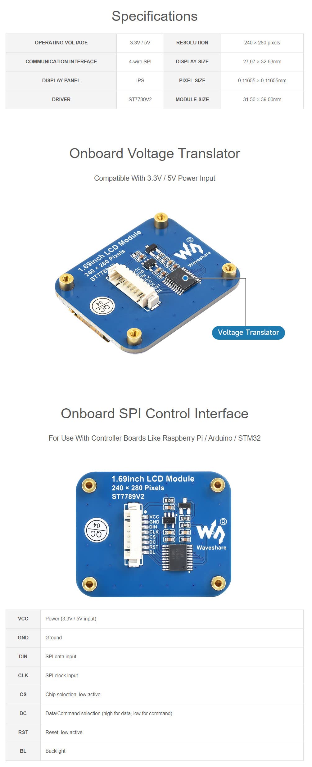 Produktbild von XICOOLEE 1,3 Zoll LCD Display Modul Mit ST7789 – 240x240 IPS, SPI, Für Raspberry Pi Zero/2W/3B/4B, Joystick + 6 Tasten