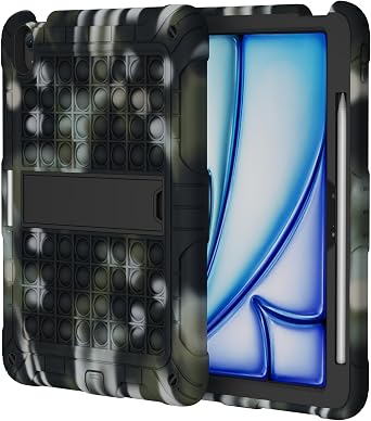 XZC for iPad Air 11 Inch Case 7th/6th Generation M3/M2 2025/2024, Heavy Duty Shockproof Protective Cover with Pencil Holder and Shoulder Strap Camouflage