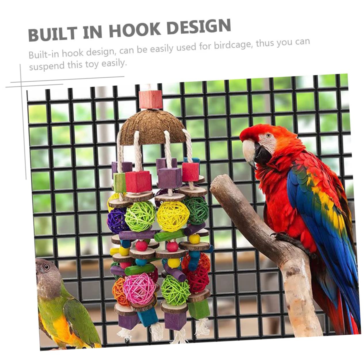 Jouet pour Perroquet Bois Suspendu Accessoire Noix De pour Oiseaux Jouet Jeu pour Cages De Oiseaux