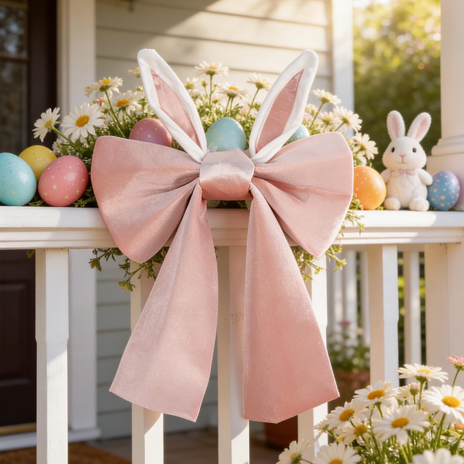 MCJC Easter Bunny Bow Decoration, Pink Rabbit Ear Bow, Holiday Tree Ornament, Spring Festive Decor - Image 4