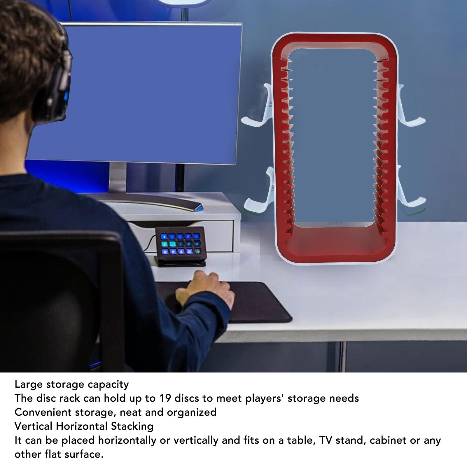 Tour de Stockage de Jeux pour Jeux de la Série X S, Organisateur Universel de Disques Game Ray jusqu'à 19 avec 4 Supports de Manettes, Support de Stockage de Vidéo, Support de Disques (rouge)