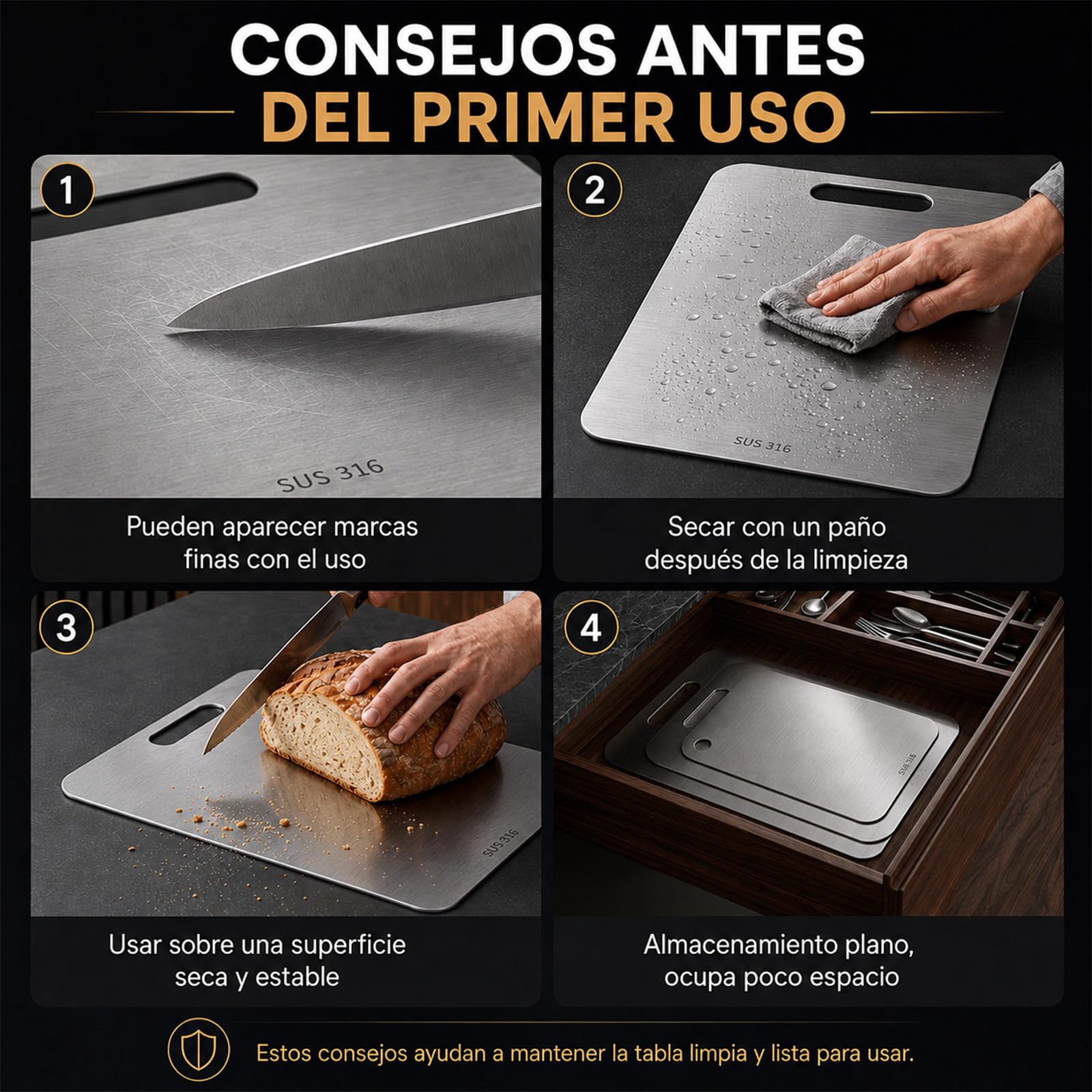 Cutium Tabla de Cortar, de Titanio, Inodora y Fácil de Limpiar (39 * 28CM) | No se hincha, no se astilla y evita la abrasión típica del plástico al cortar diferentes alimentos.
